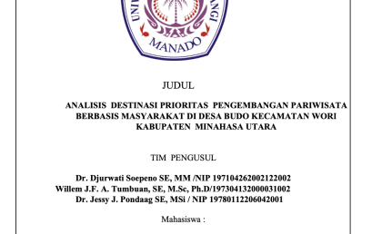 Analisis Destinasi Prioritas Pengembangan Pariwisata Berbasis Masyarakat Di Desa Budo Kecamatan Wori Kabupaten Minahasa Utara