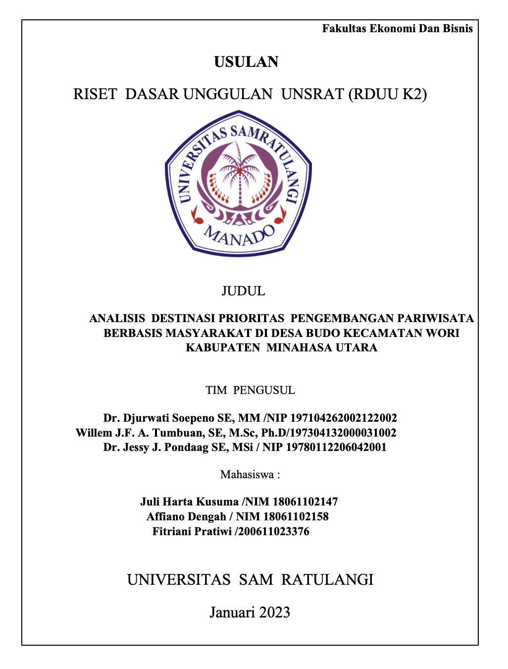 Analisis Destinasi Prioritas Pengembangan Pariwisata Berbasis Masyarakat Di Desa Budo Kecamatan Wori Kabupaten Minahasa Utara