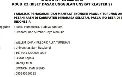 Analisis Pemasaran Dan Manfaat Ekonomi Produk Turunan Aren Cap Tikus Bagi Petani Aren Di Kabupaten Minahasa Selatan, Pasca IPO Beer Di Bursa Efek Indonesia