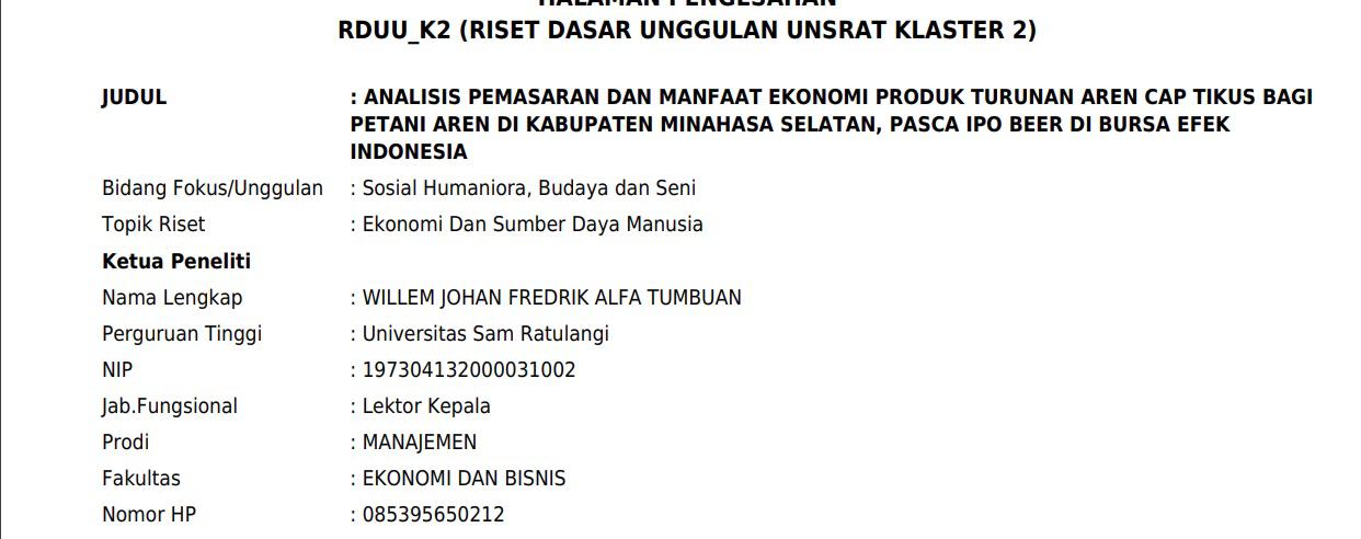 Analisis Pemasaran Dan Manfaat Ekonomi Produk Turunan Aren Cap Tikus Bagi Petani Aren Di Kabupaten Minahasa Selatan, Pasca IPO Beer Di Bursa Efek Indonesia